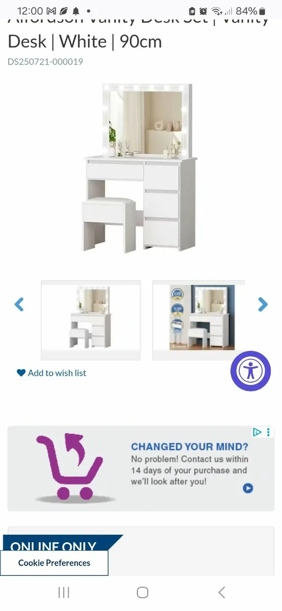 Vanity table with mirror,  12LED lights and stool - Image 2