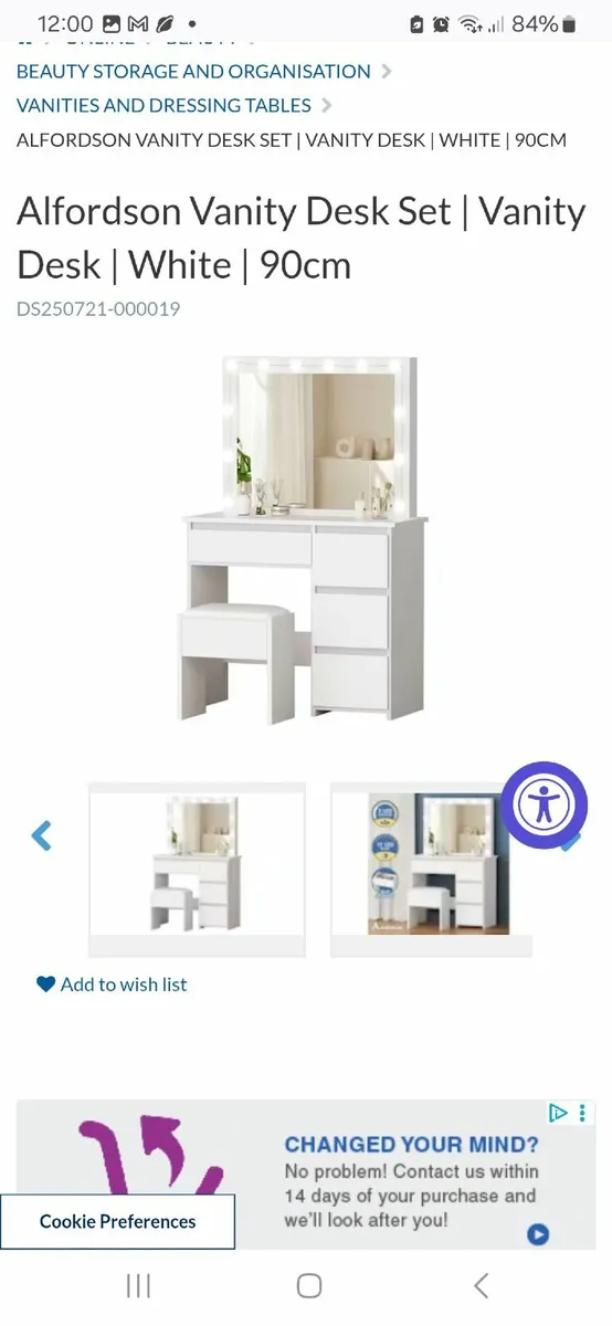 Vanity table with mirror,  12LED lights and stool - Image 3