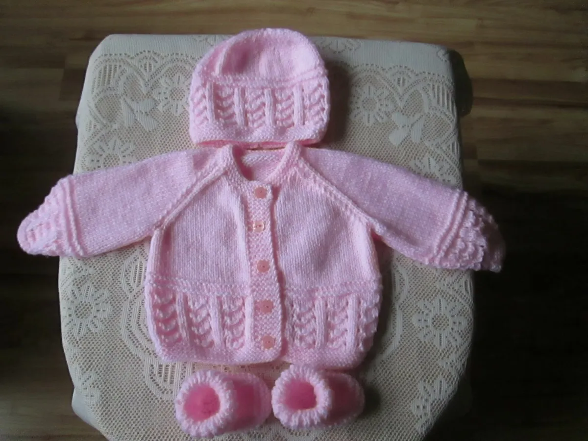Hand knitted Baby Cardigans hats & booties. - Image 1