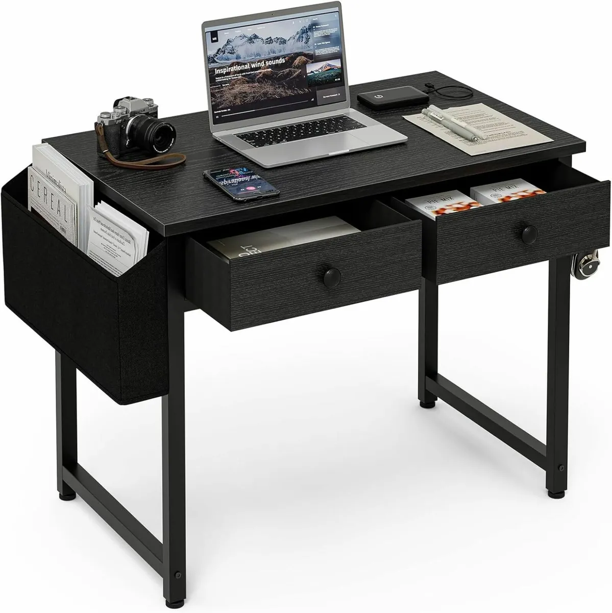 Small Computer Desk with 2 Fabric Drawers 80 x 40 - Image 1