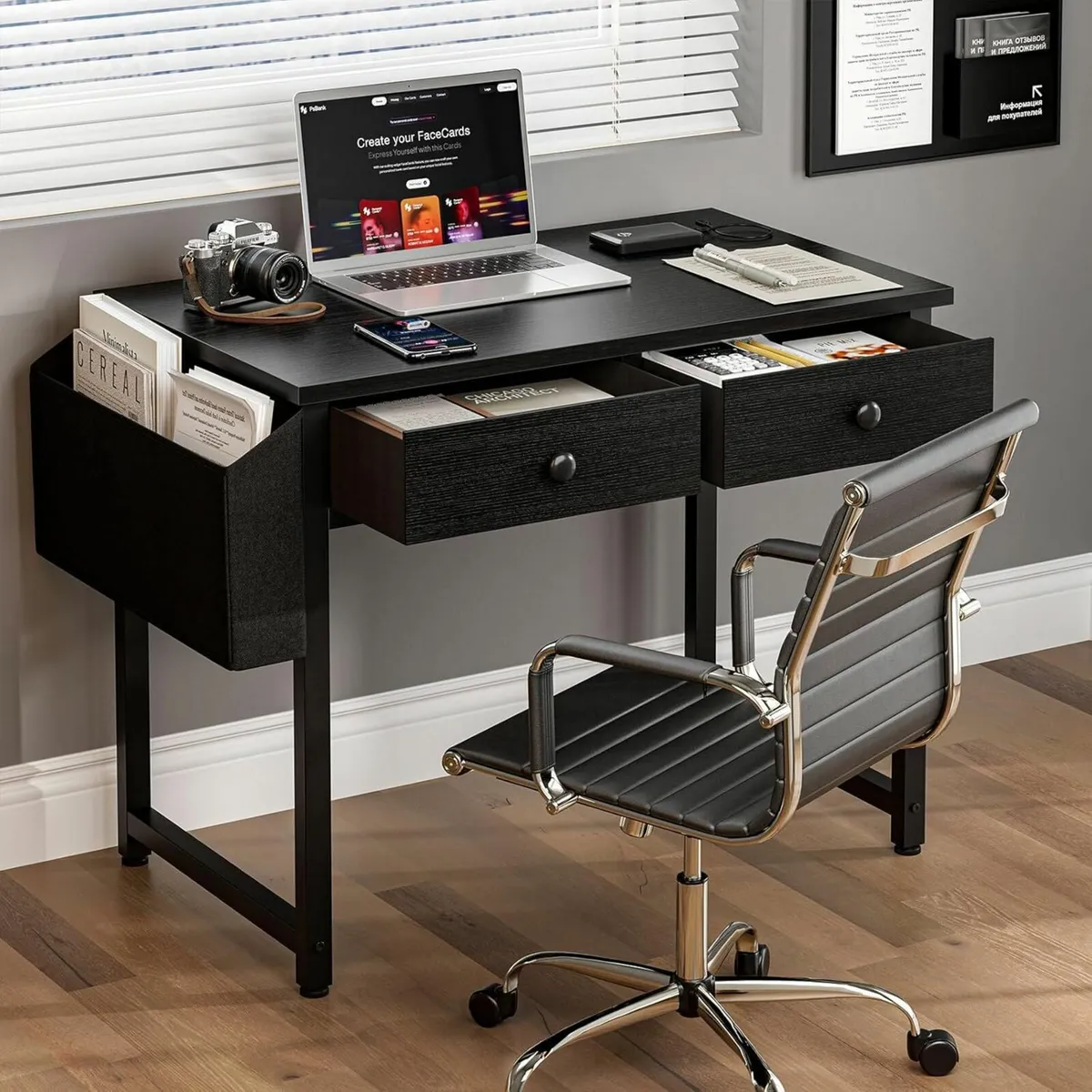 Small Computer Desk with 2 Fabric Drawers 80 x 40 - Image 2