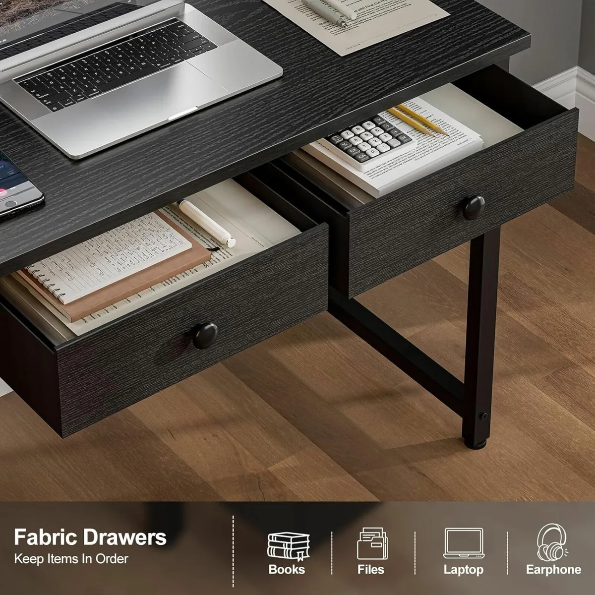 Small Computer Desk with 2 Fabric Drawers 80 x 40 - Image 4
