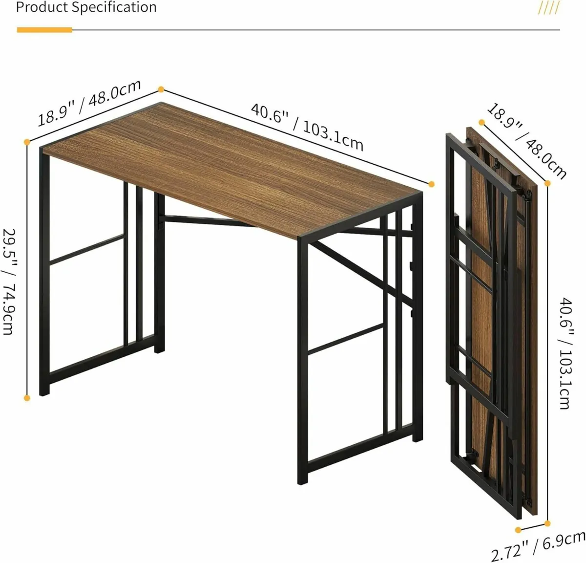 Folding Computer Desk 103 cm Writing Gaming - Image 3