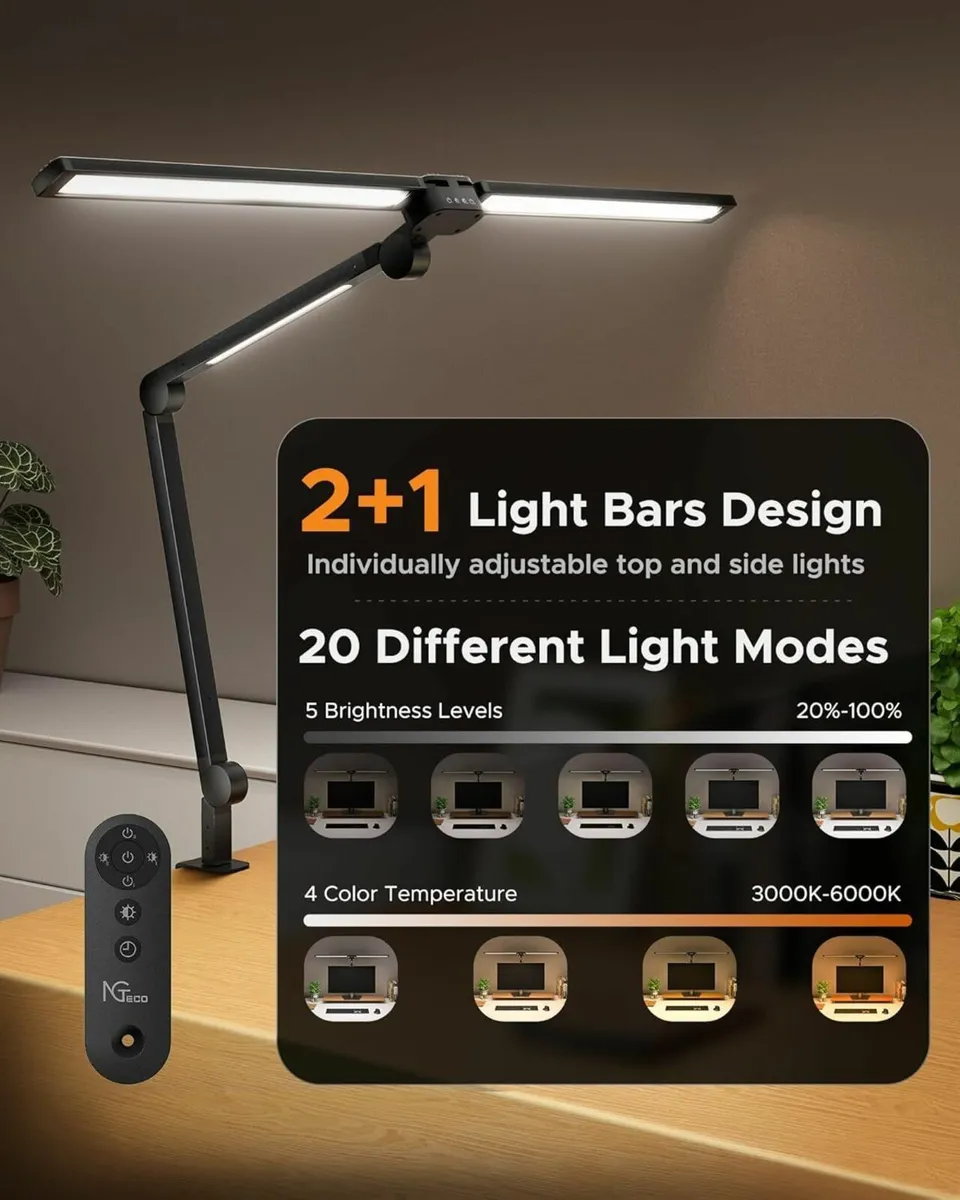 LED Desk Lamp with Dual Head Light Remote Control - Image 3