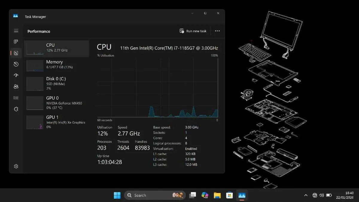 Lenovo ThinkPad T14 Gen 2 i7 48GB MX450 4K 512GB - Image 4