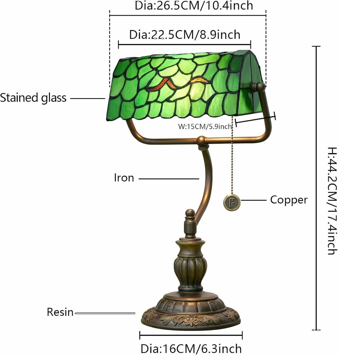 Tiffany Style Green Bankers Desk Lamp Stained - Image 3