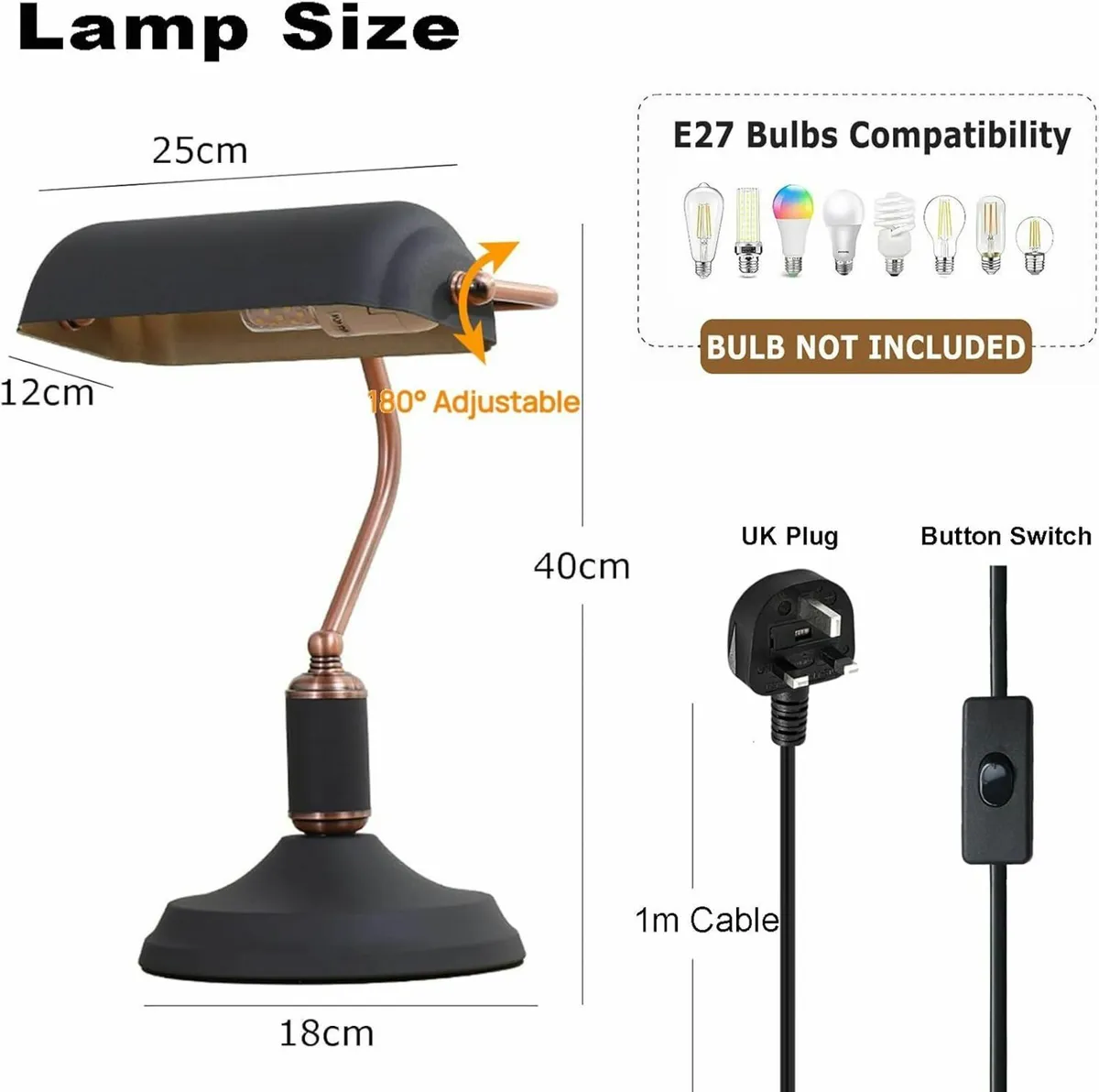 Vintage Industrial Desk Lamp Black Metal Shade - Image 2