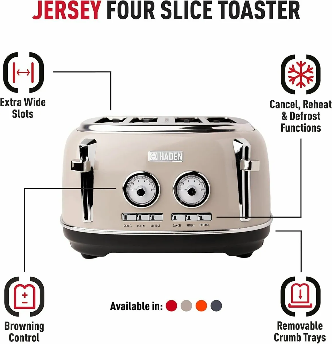 Jersey Putty Retro 4 Slice Toaster - Slot with - Image 3