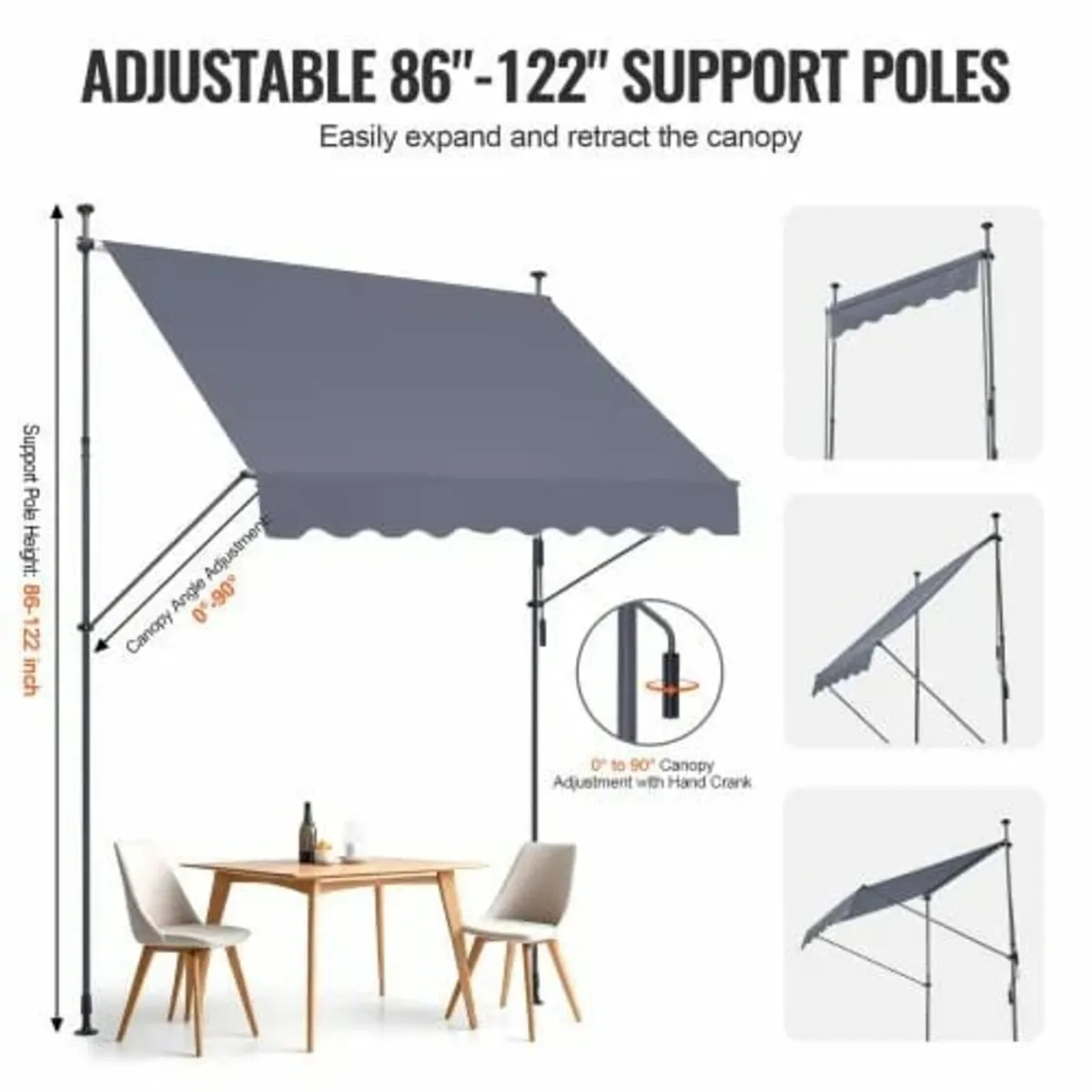 98x47" Patio Awning Retractable Awning Sunshade Sh - Image 4