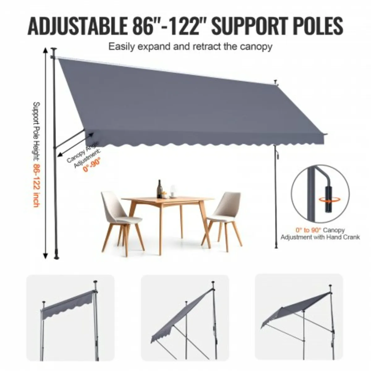 178x47" Patio Awning Retractable Awning Sunshade S - Image 3