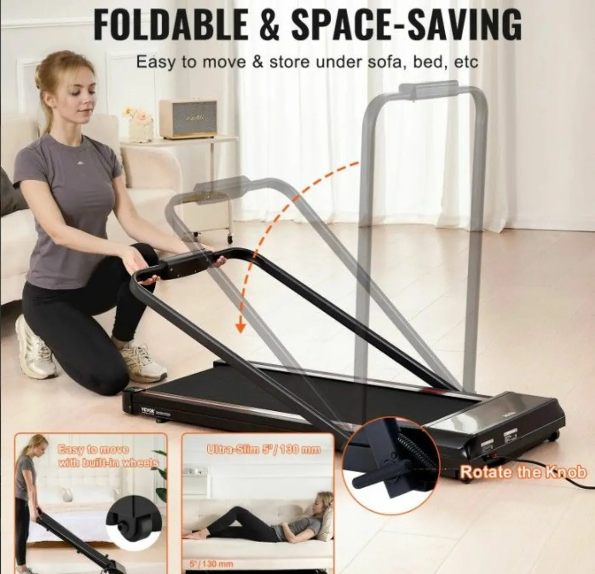 Under Desk Treadmill Walking Pad with Handle Bar - Image 4