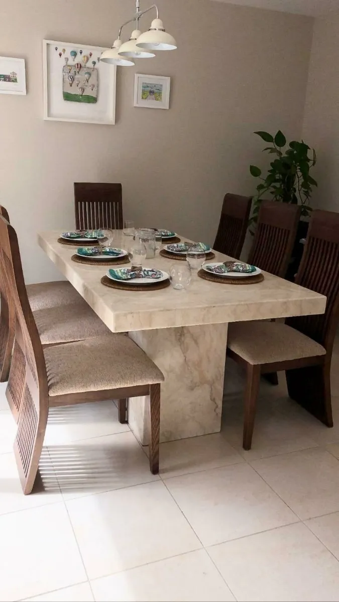 Solid Italian Cream Marble Dining Table - Image 1