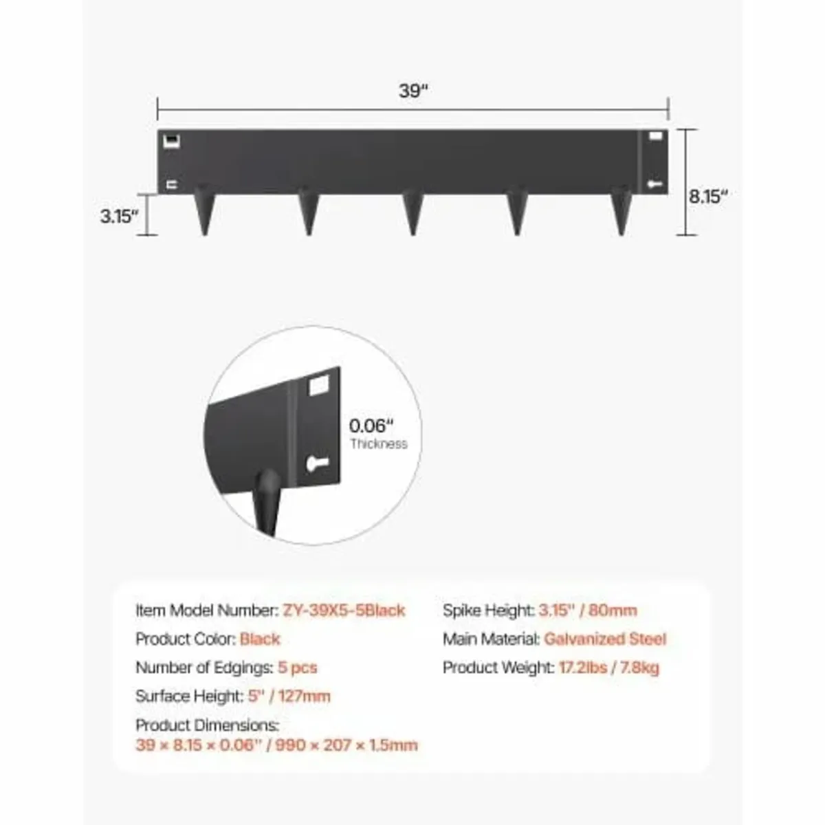 Steel Landscape Edging 5 Packs 39 x 5in Rust-Resis - Image 2