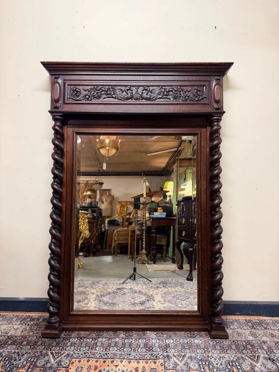 Impressive Late 19th Century Flemish Carved Oak Mirror - Image 1