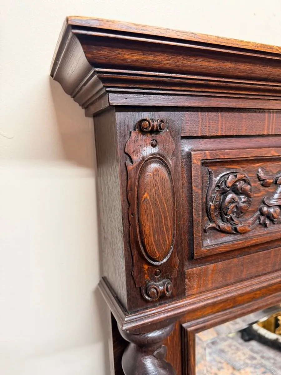 Impressive Late 19th Century Flemish Carved Oak Mirror - Image 3