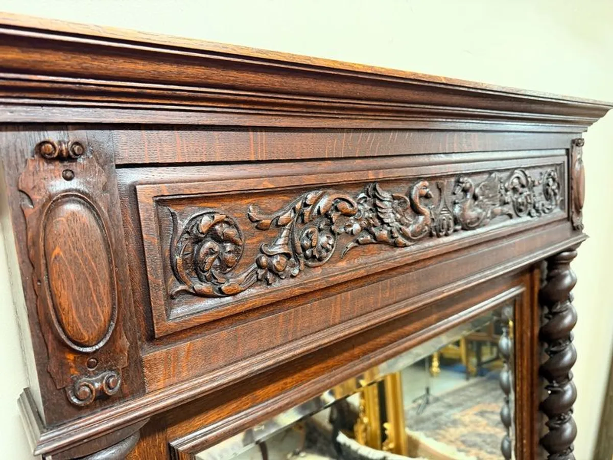 Impressive Late 19th Century Flemish Carved Oak Mirror - Image 4