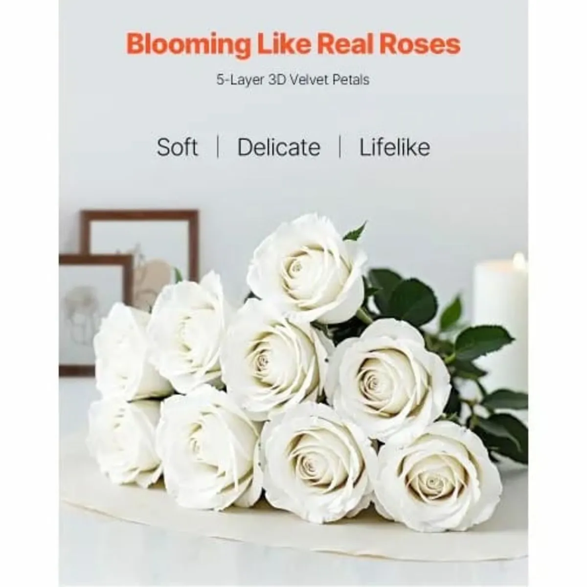 60 Pcs White Rose Artificial Flowers Realistic Bou - Image 3