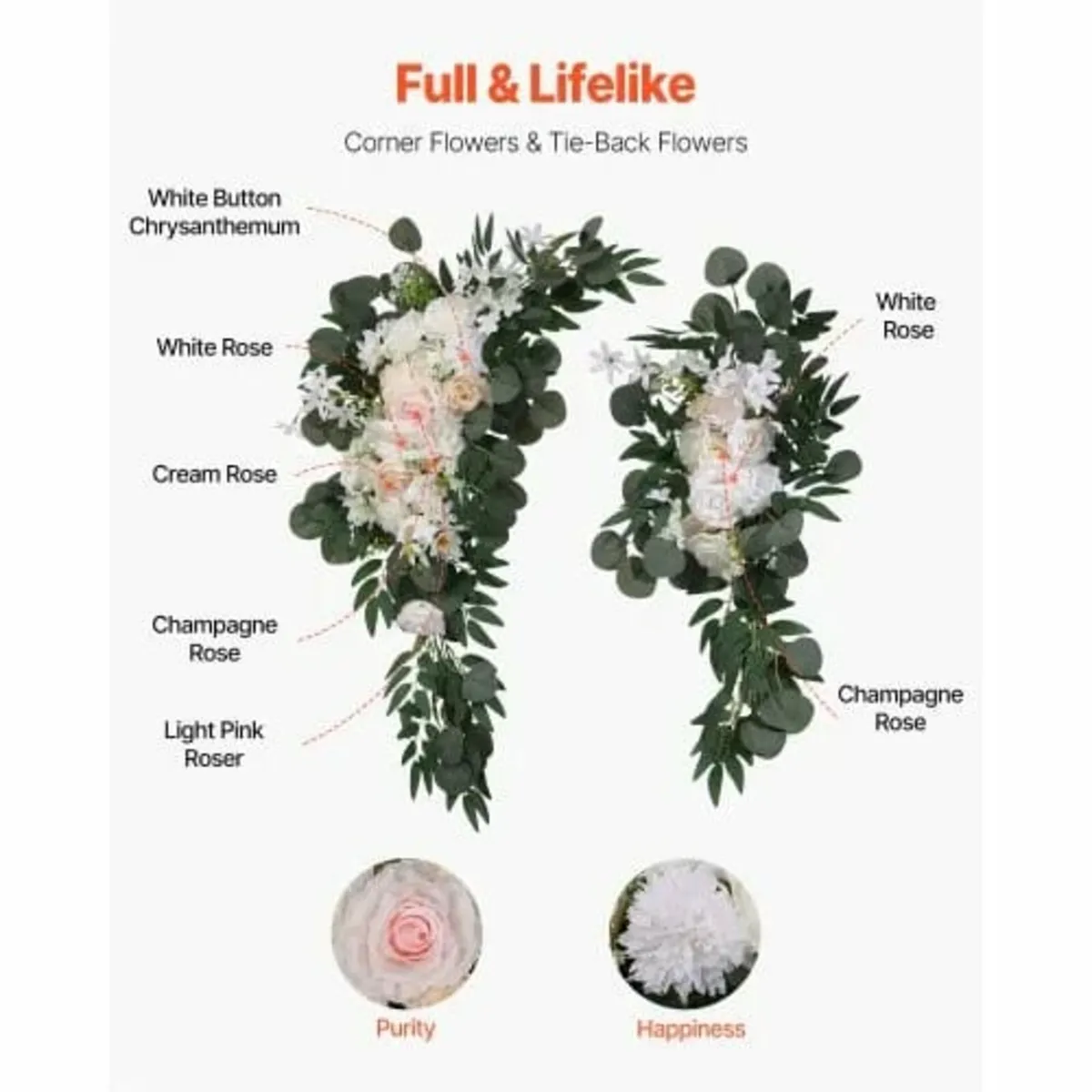 Artificial Wedding Arch Flowers Kit White With 2 P - Image 1