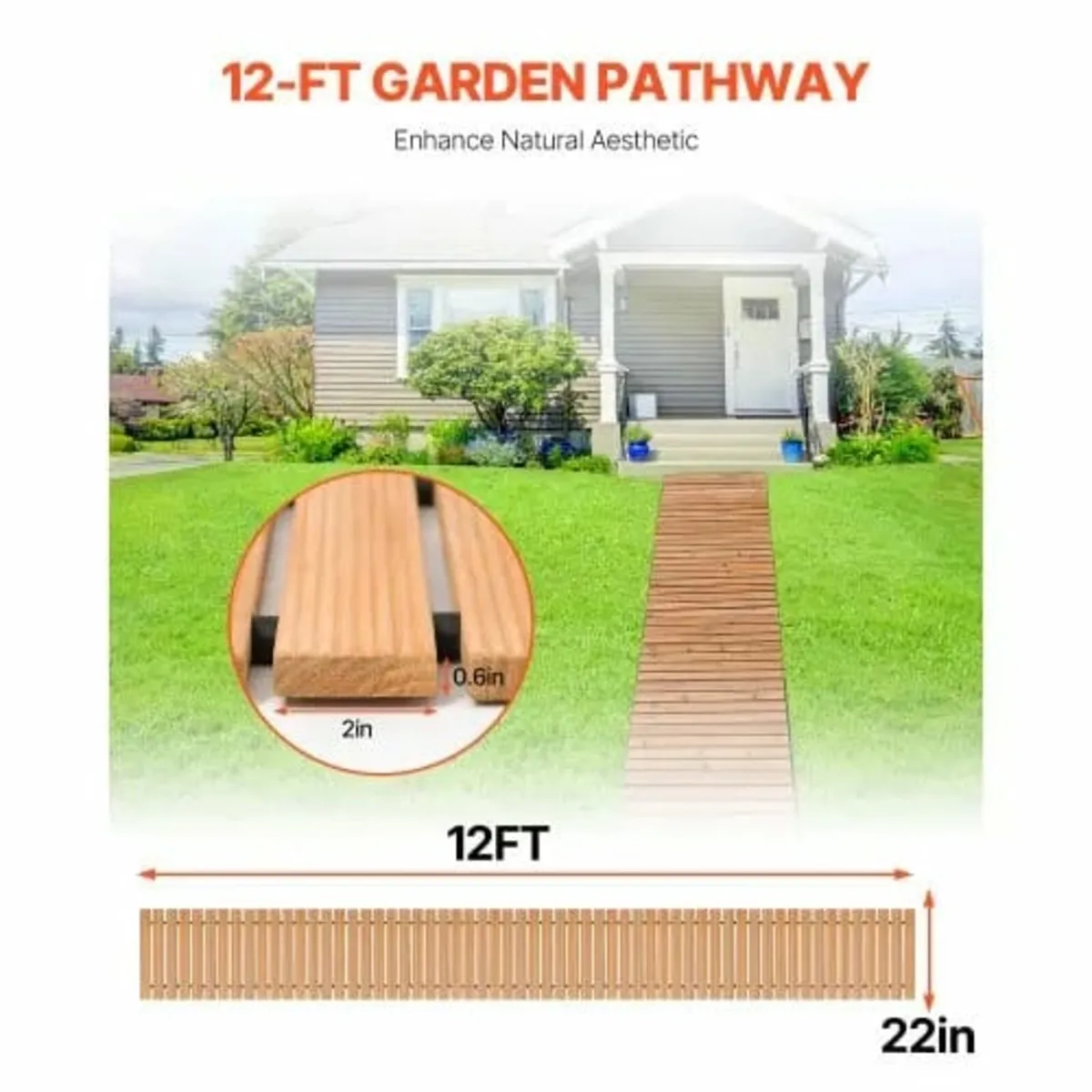 12 ft L x 22 in W Straight Wooden Garden Pathway R - Image 3