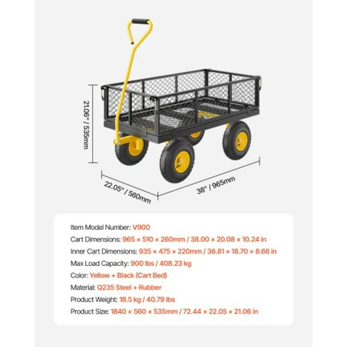 Steel Garden Cart 900lb Capacity Heavy Duty Yard W - Image 4