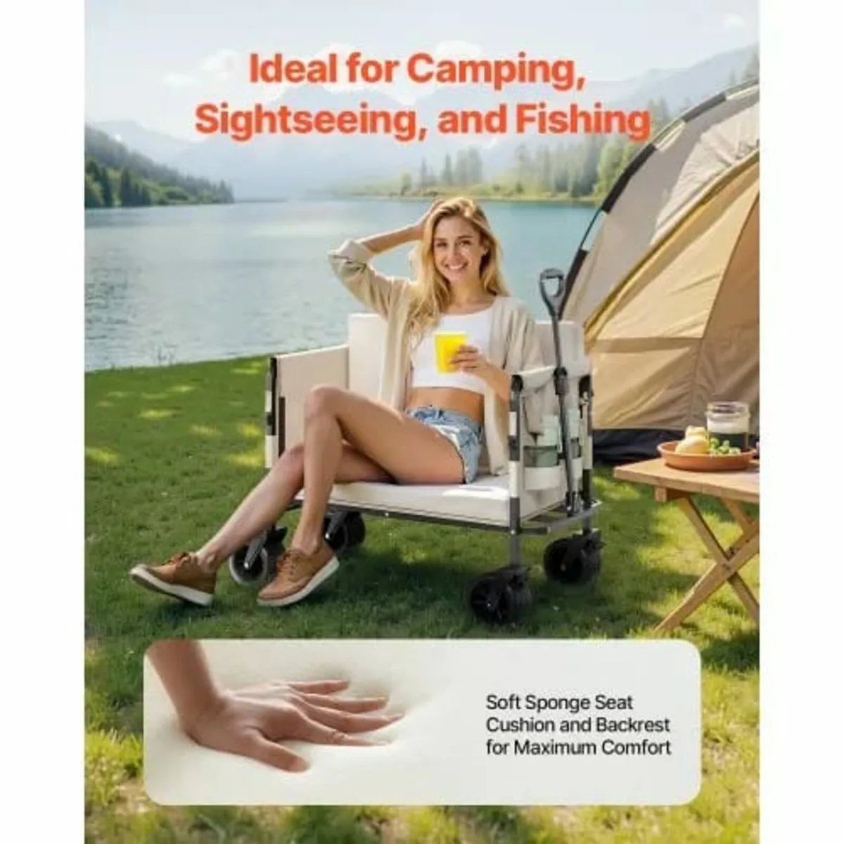 Foldable Wagon Cart Converts to Bench 550lb Load & - Image 3