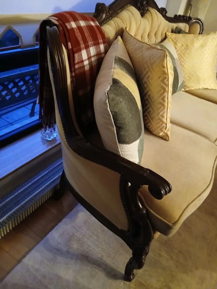 Classic Antique Warm Beige Sofa and Chairs - Image 2