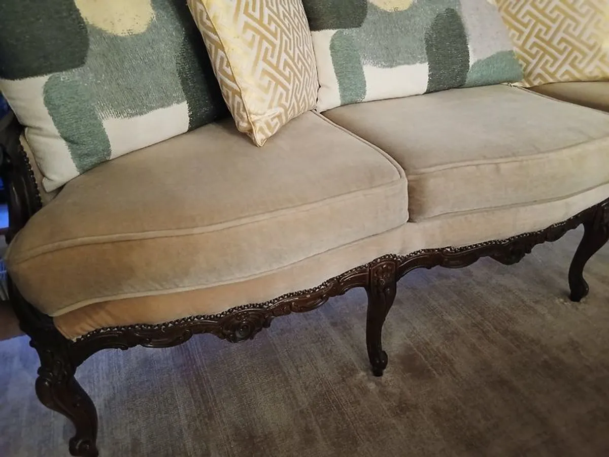 Classic Antique Warm Beige Sofa and Chairs - Image 3
