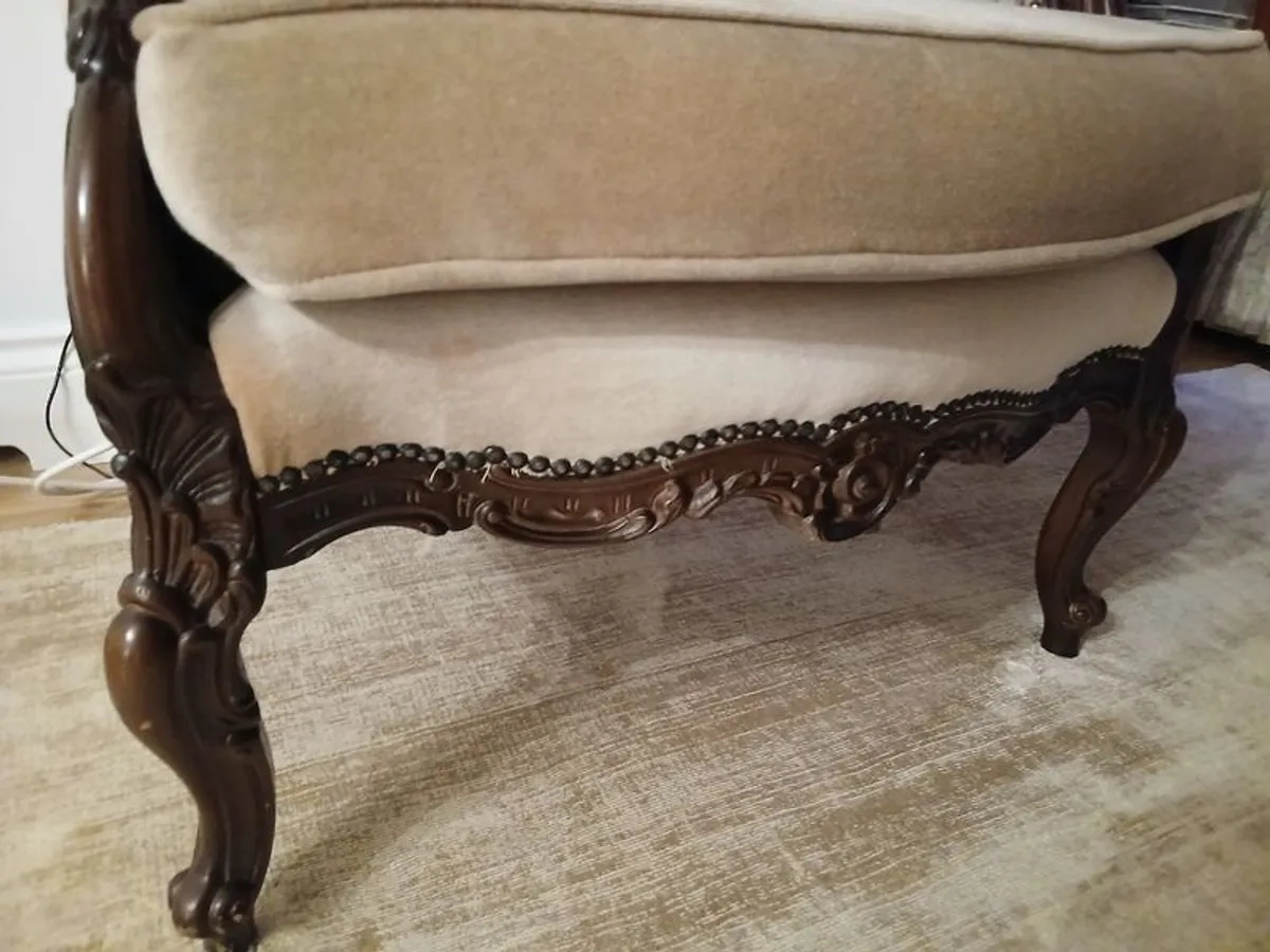 Classic Antique Warm Beige Sofa and Chairs - Image 4