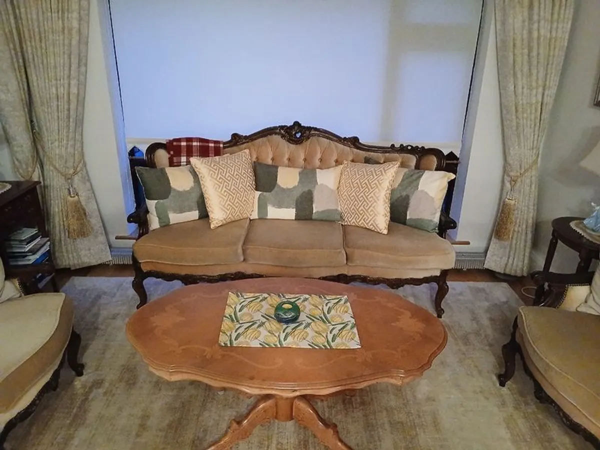 Classic Antique Warm Beige Sofa and Chairs - Image 1
