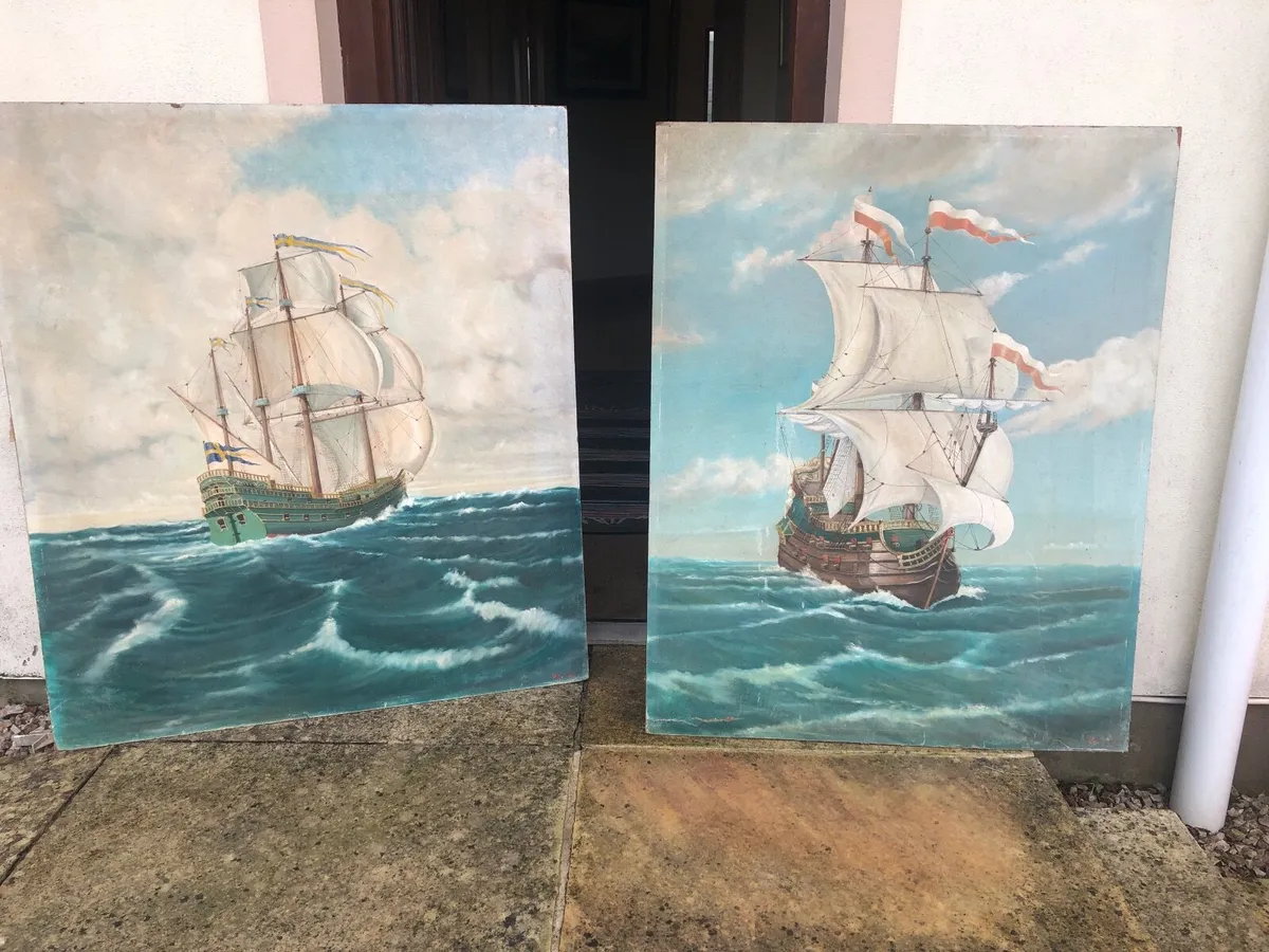 Very large ship painting on hardboard - Image 1