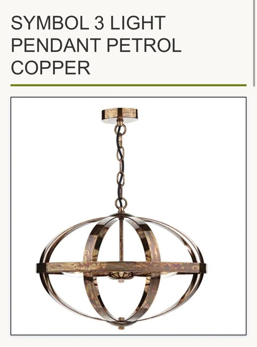 DAR Symbol 3-Light Pendant – Petrol & Copper - Image 1