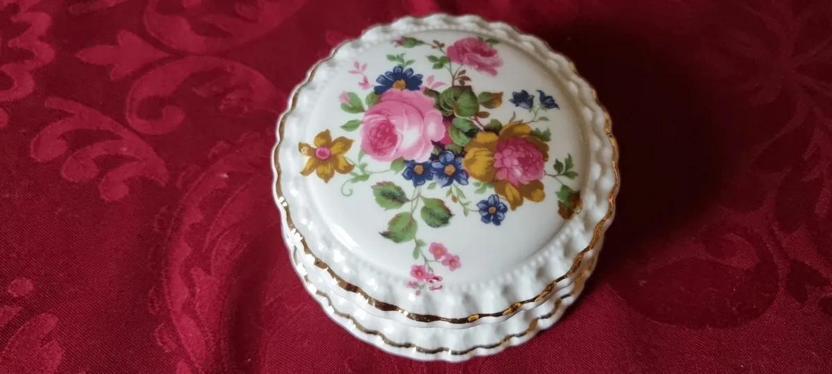 Crown England BoneChina Floral Jewelry Trinket Box - Image 1