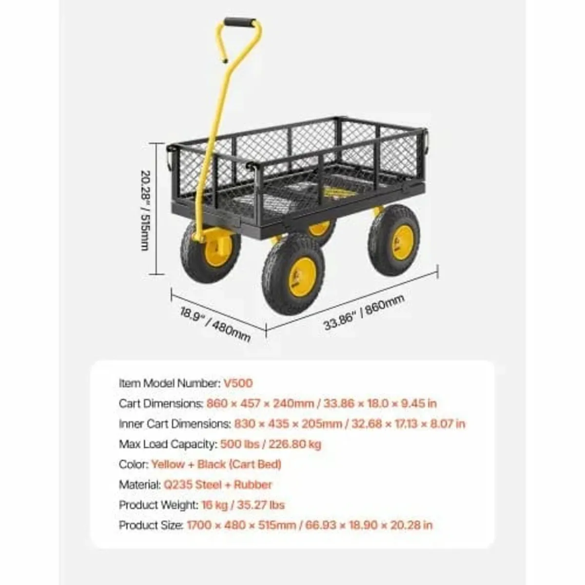 Steel Garden Cart 500lb Capacity Heavy Duty Yard W - Image 2