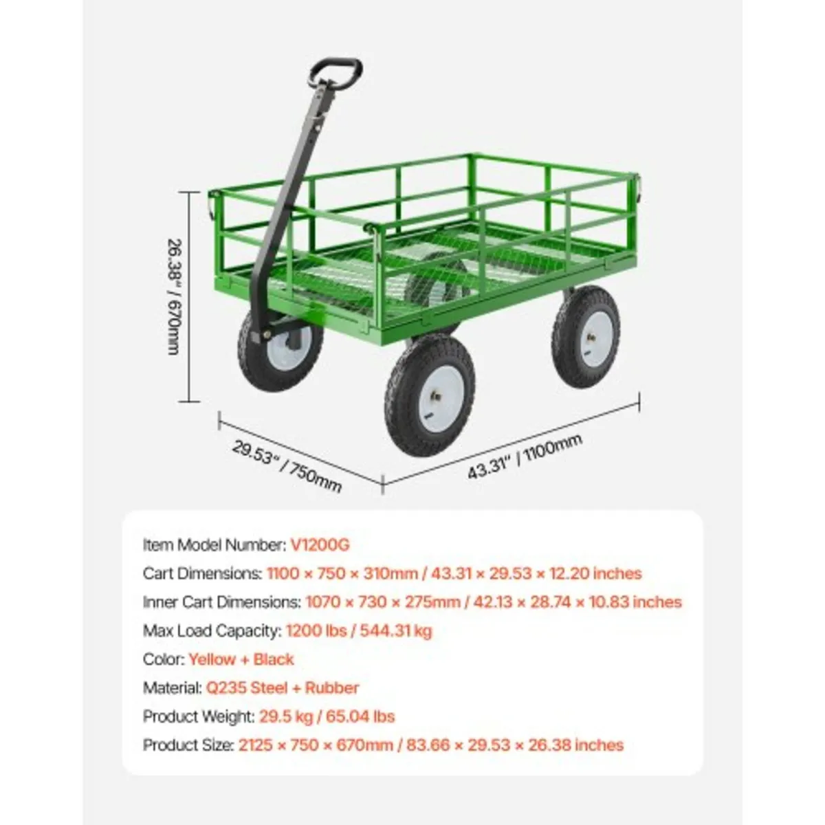 Steel Garden Cart 1200lbs Capacity Heavy Duty Wago - Image 2
