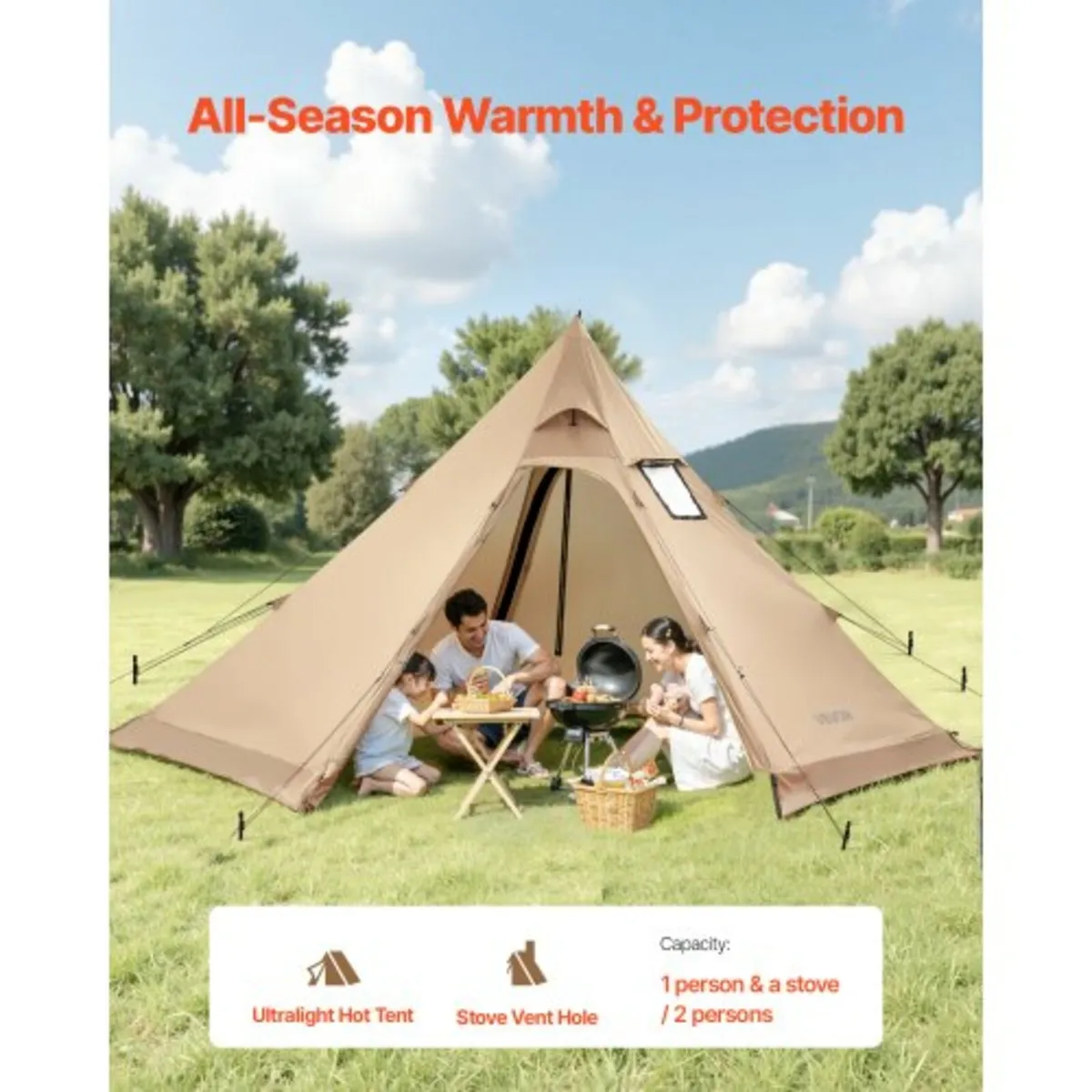 Tipi Hot Tent with Stove Jack Waterproof Portable - Image 2