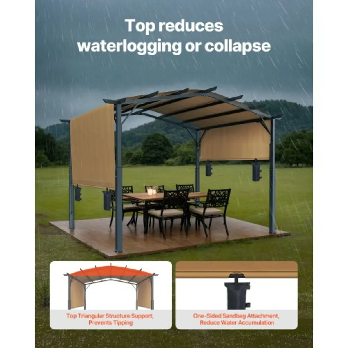 10x12 ft Outdoor Retractable Pergola with Canopy A - Image 2