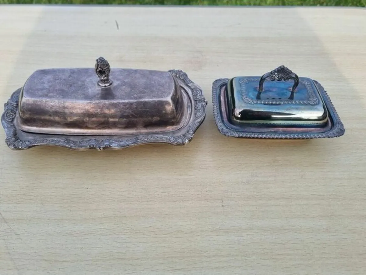 Antique silver-plated butter dishes - Image 1