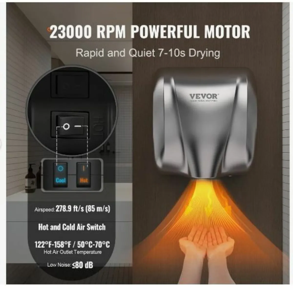 Heavy Duty Commercial Hand Dryer, 1800W - Image 4