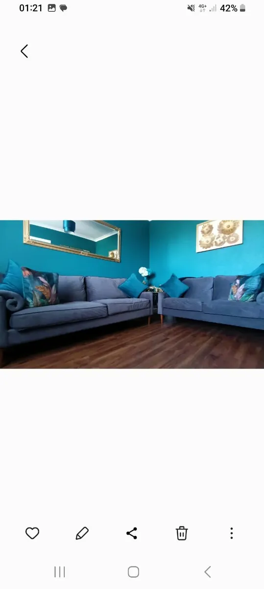 Grey velvet sofa - Image 1
