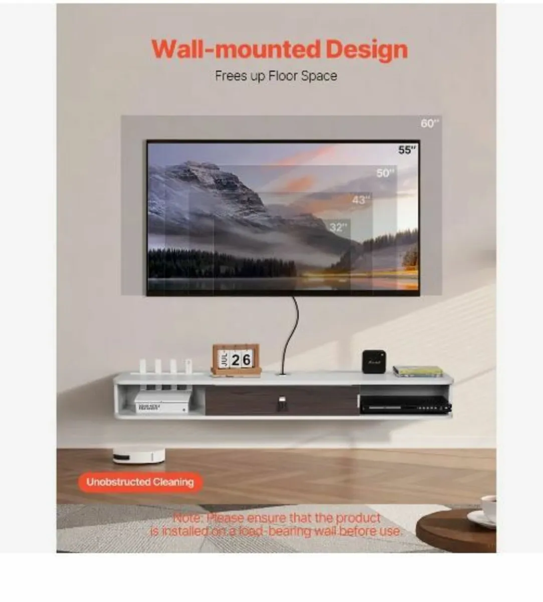 Floating TV Stand, 55 in Wall Mount - Image 2