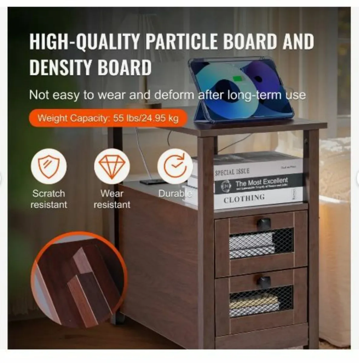 Farmhouse End Table, Narrow Night Stand - Image 3