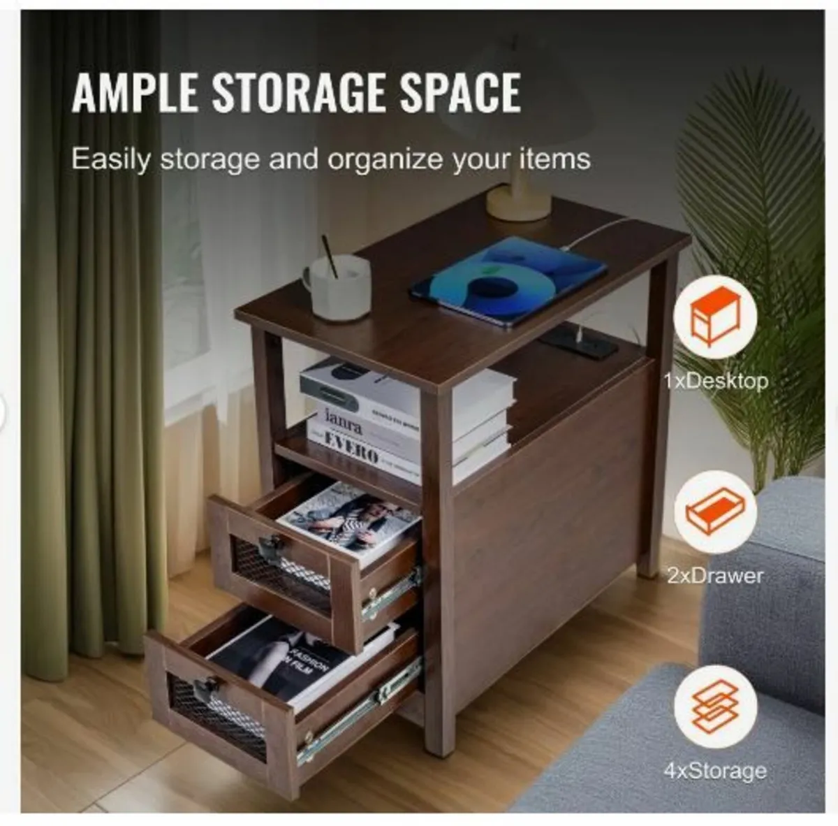 Farmhouse End Table, Narrow Night Stand - Image 4