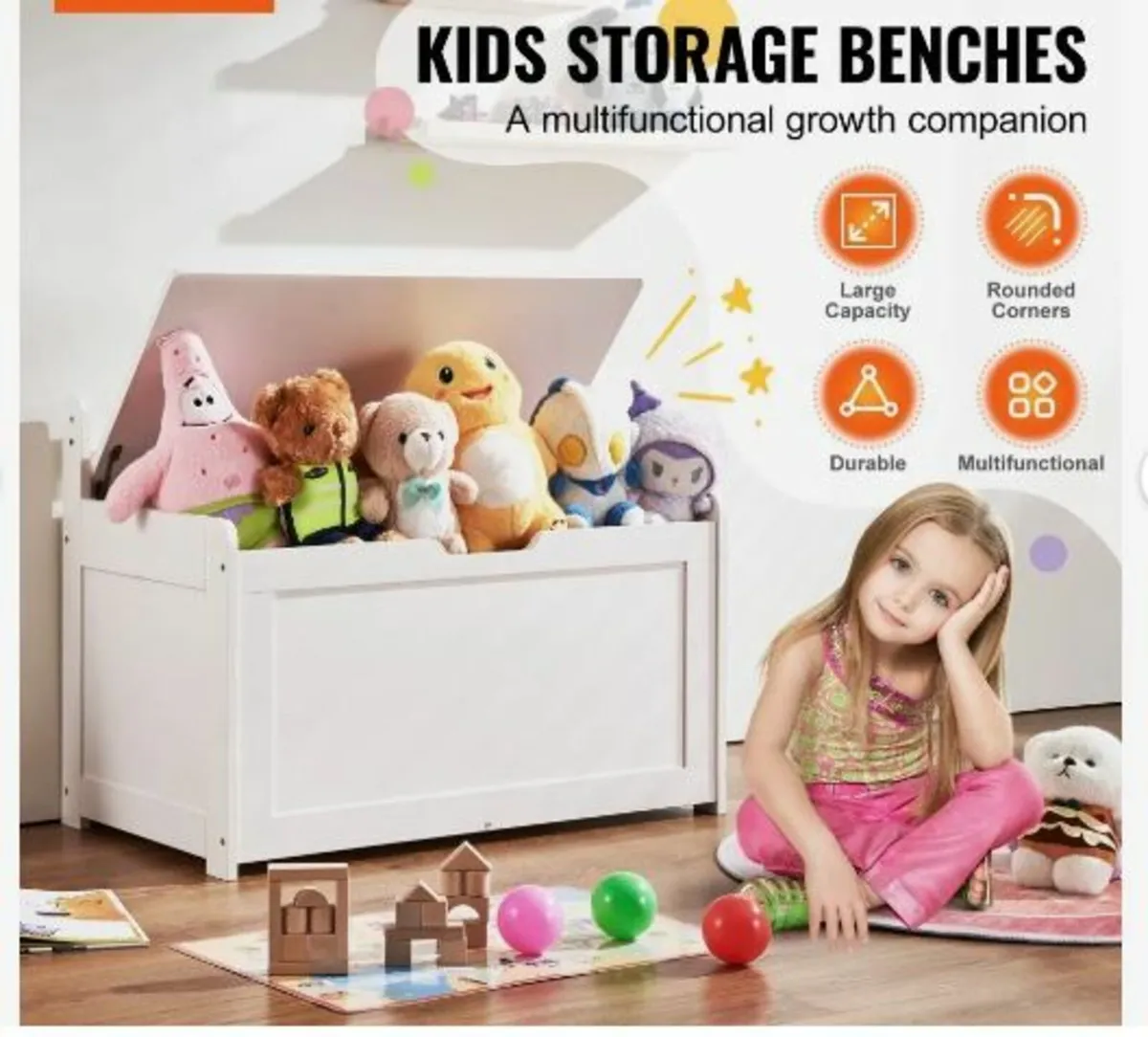 Wooden Toy Chest for Kids, Toddler Toy Storage - Image 2