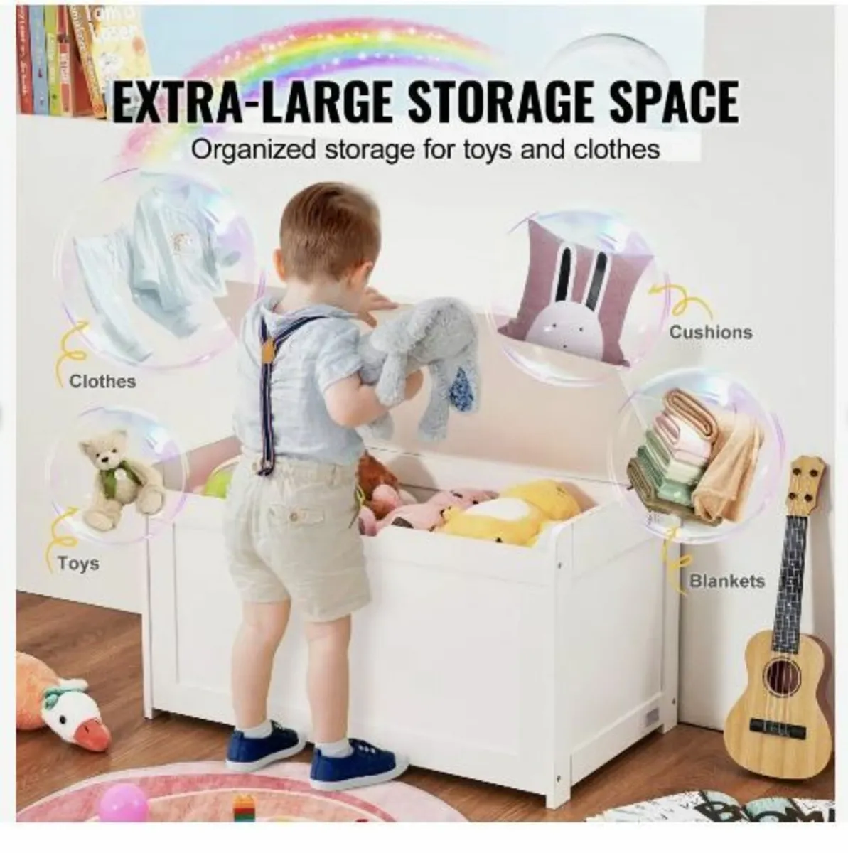 Wooden Toy Chest for Kids, Toddler Toy Storage - Image 4