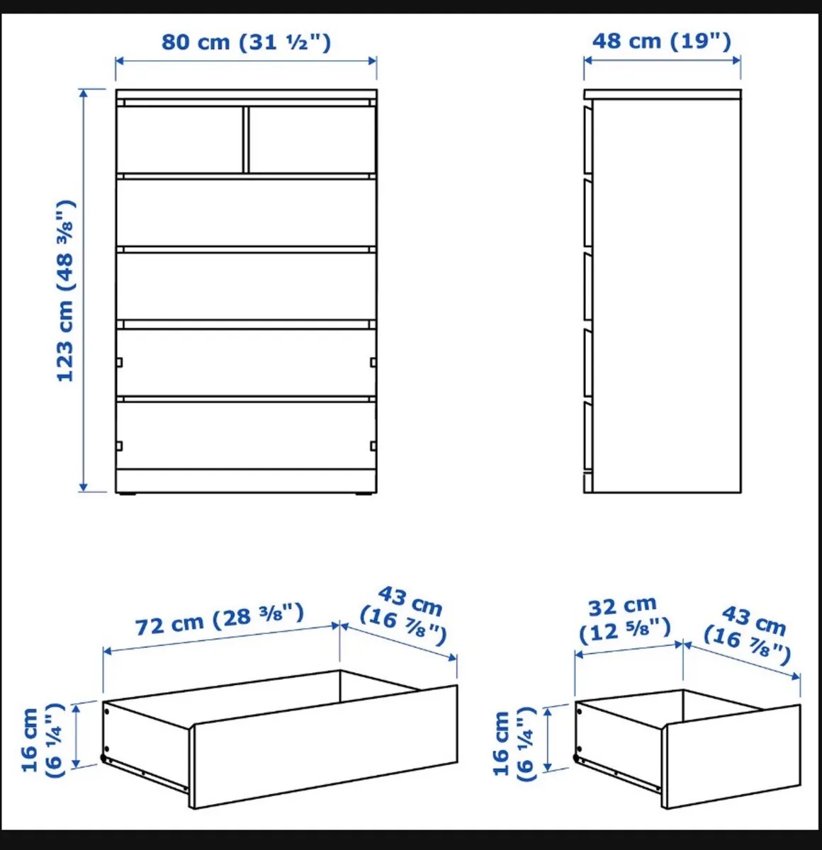 Malm black/brown 3 chest of drawers - Image 3
