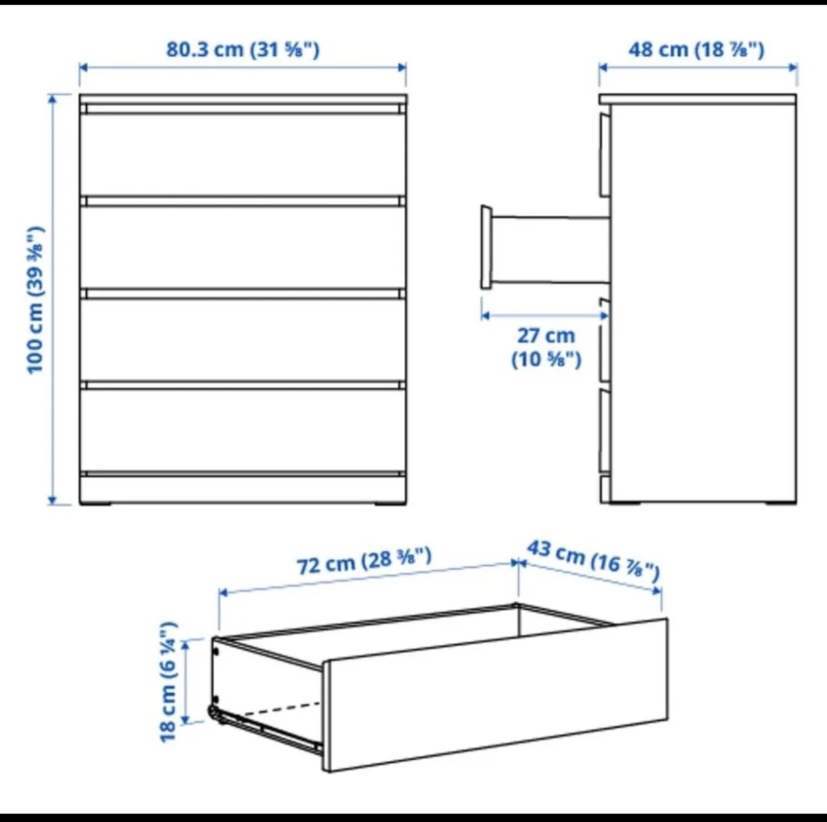 Malm black/brown 3 chest of drawers - Image 4