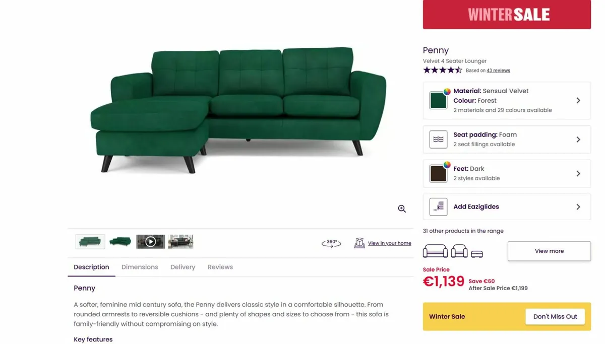 DFS 4 Seater Sofa - Image 2