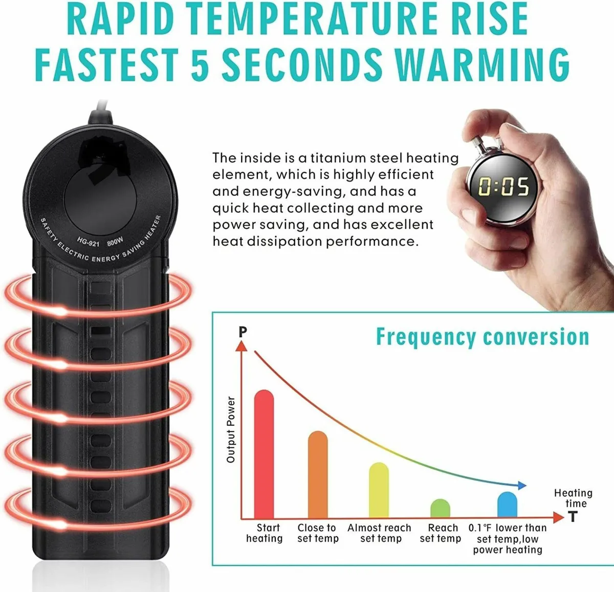 Underwater Aquarium Water Heater, 800W Aquarium - Image 3