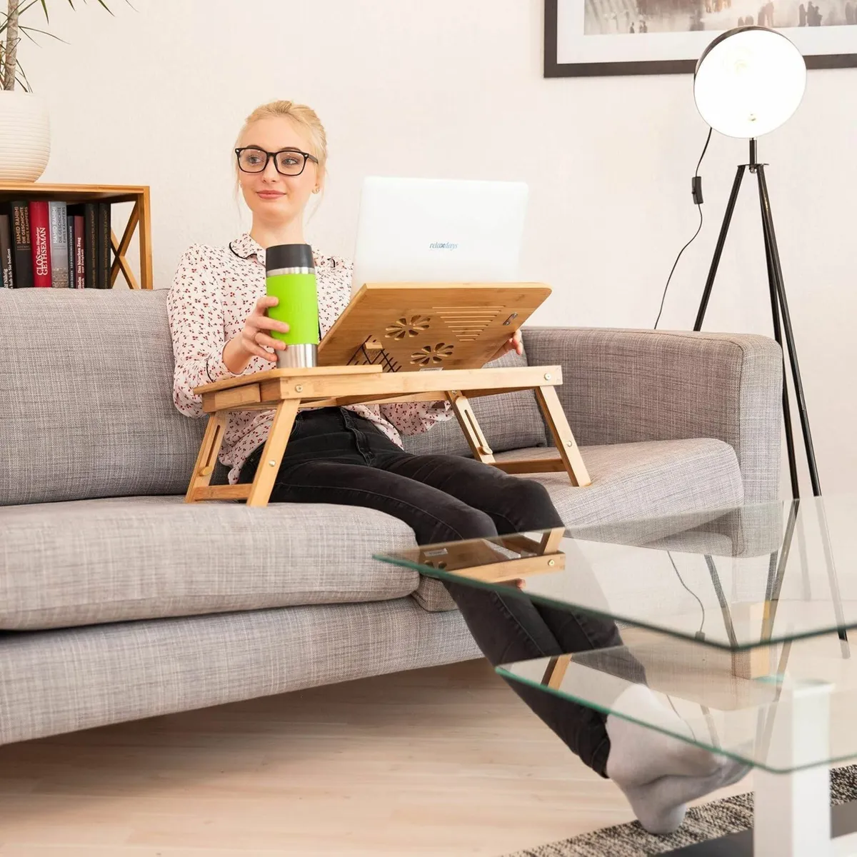 Height-Adjustable Laptop Table Bamboo Lapdesk - Image 4
