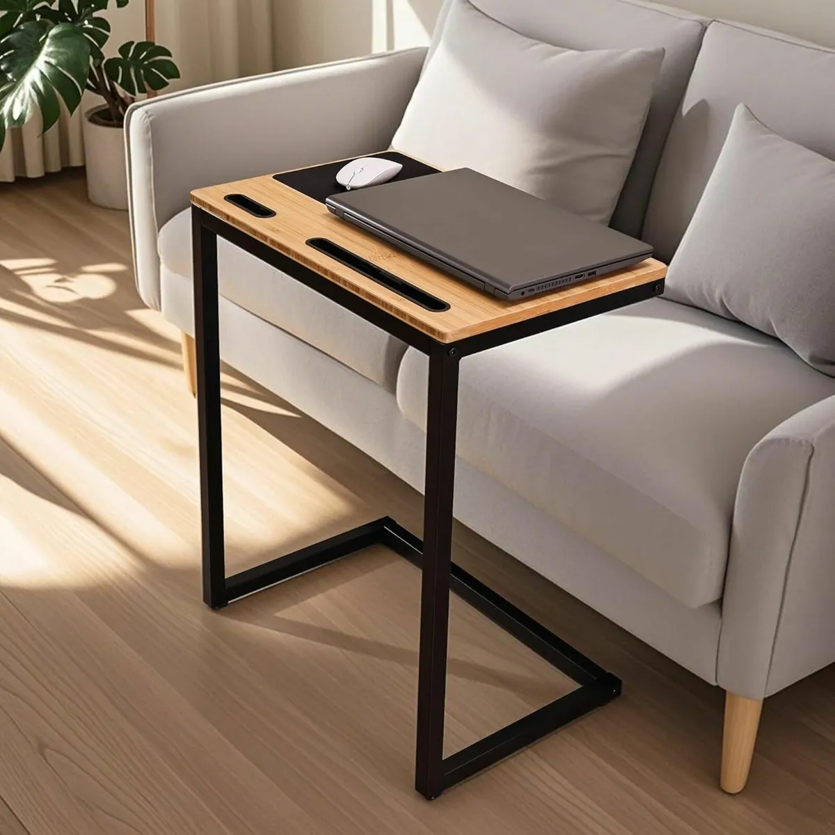 C Shaped End Table， Small Computer Desk with - Image 2